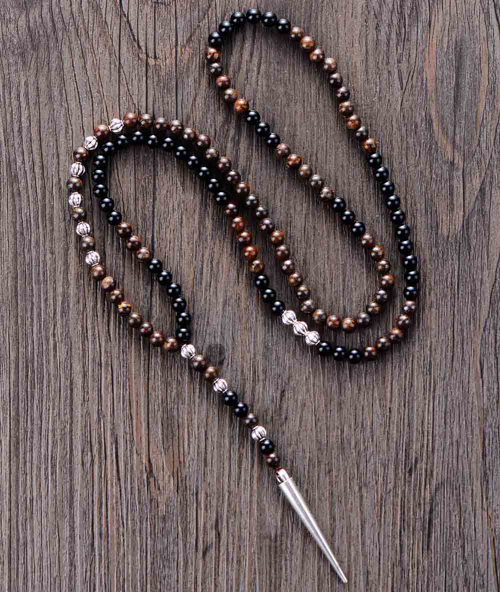 Man Chain Necklace High End 6MM Bronzite Black Onyx Spike Pendant Men Cool Rosary Necklaces Male Women Gothic Jewelry