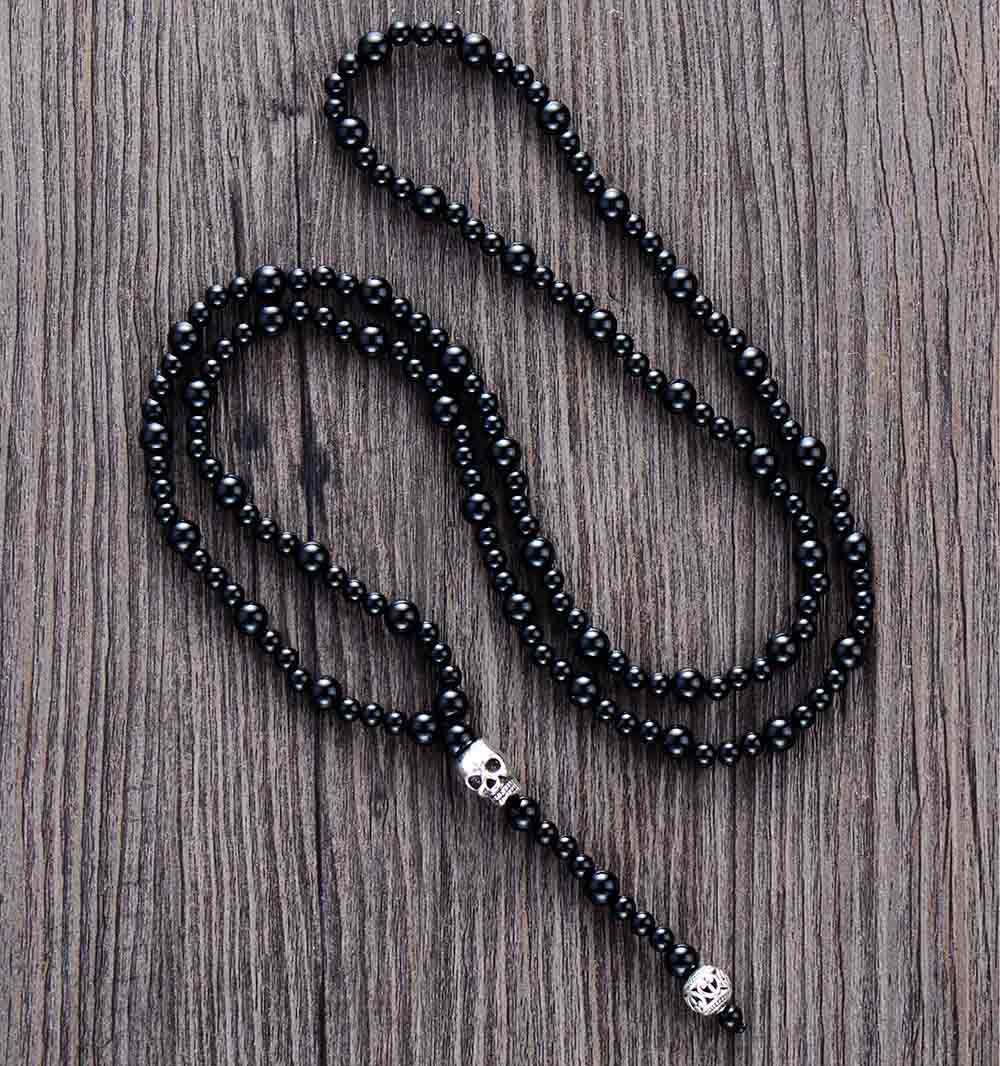 Necklace Black Onyx Skull Men Rosary Necklaces Beads Punk Couple Neck Chain Men Jewelry Bijou