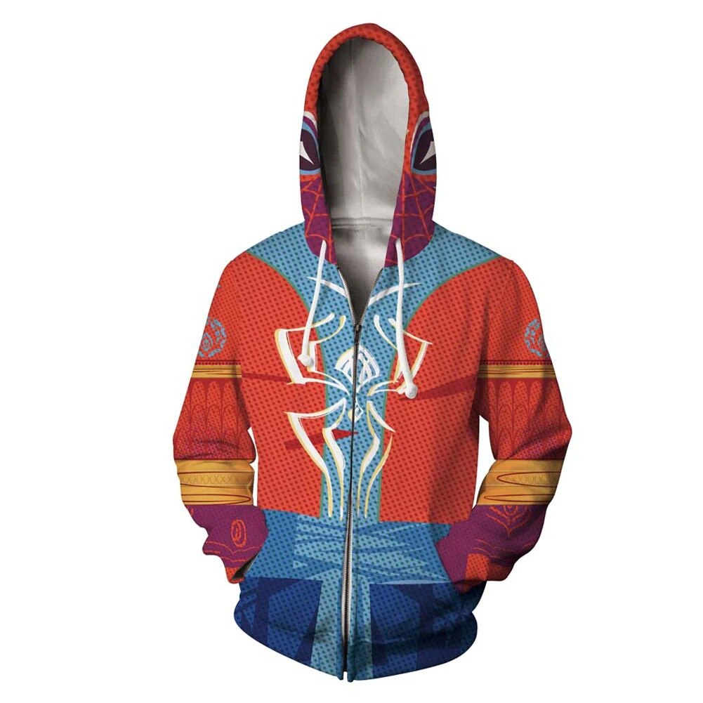 Spider Man Hoodies Across The Spider-verse Anime Digital Printing Cosplay Zipper Sweater Casual Outer Cartoon Men Clothes