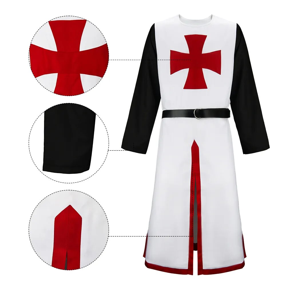 Medieval Crusader Tunic Costume Templar Knight Surcoat Renaissance Chivalric Warrior Hospitaller Knights Robe Teutonic Top