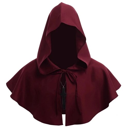 Medieval Priest Monk Costume Shawl Hooded Cape Renaissance Wicca Pagan Capelet LARP Mantle Cowl Hat Fancy Hallowmas Carnival Cos