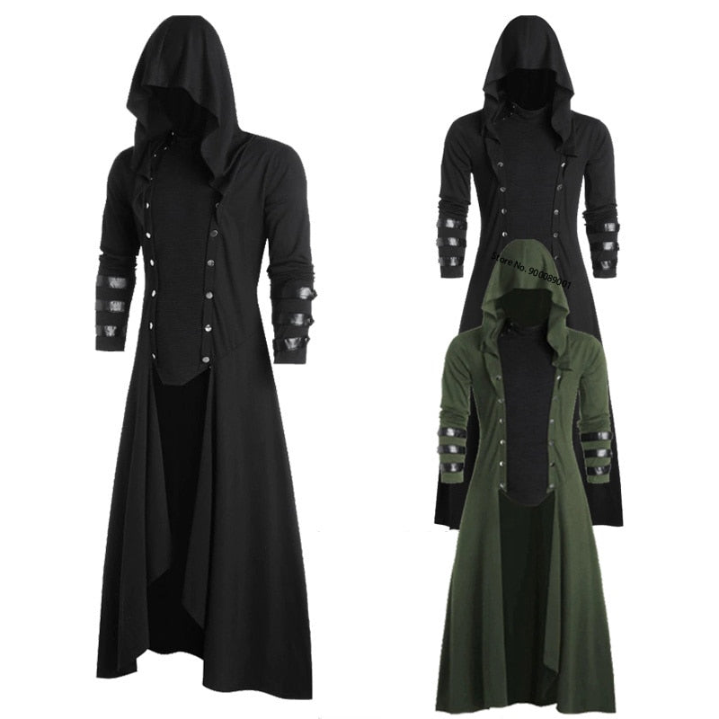 Medieval Victorian Adult Women Men Long Gothic Coat Steampunk Hooded Coat Dig Vampire Creator Cosplay Costumes For Halloween