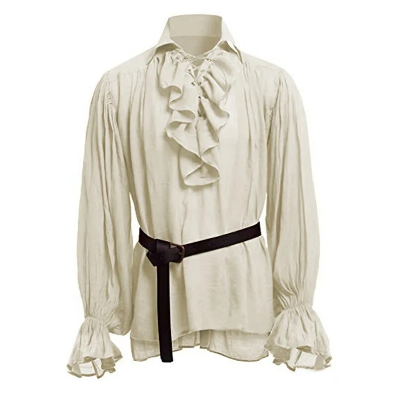 Medieval Viking Halloween Costumes Autumn Casual Shirts Steampunk Cosplay Bandage Long Sleeve Ruffled Shirt Gothic Blouse Tops