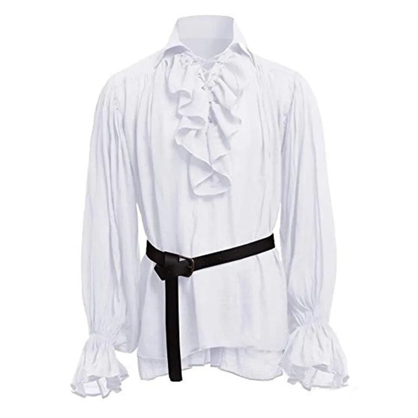Medieval Viking Halloween Costumes Autumn Casual Shirts Steampunk Cosplay Bandage Long Sleeve Ruffled Shirt Gothic Blouse Tops