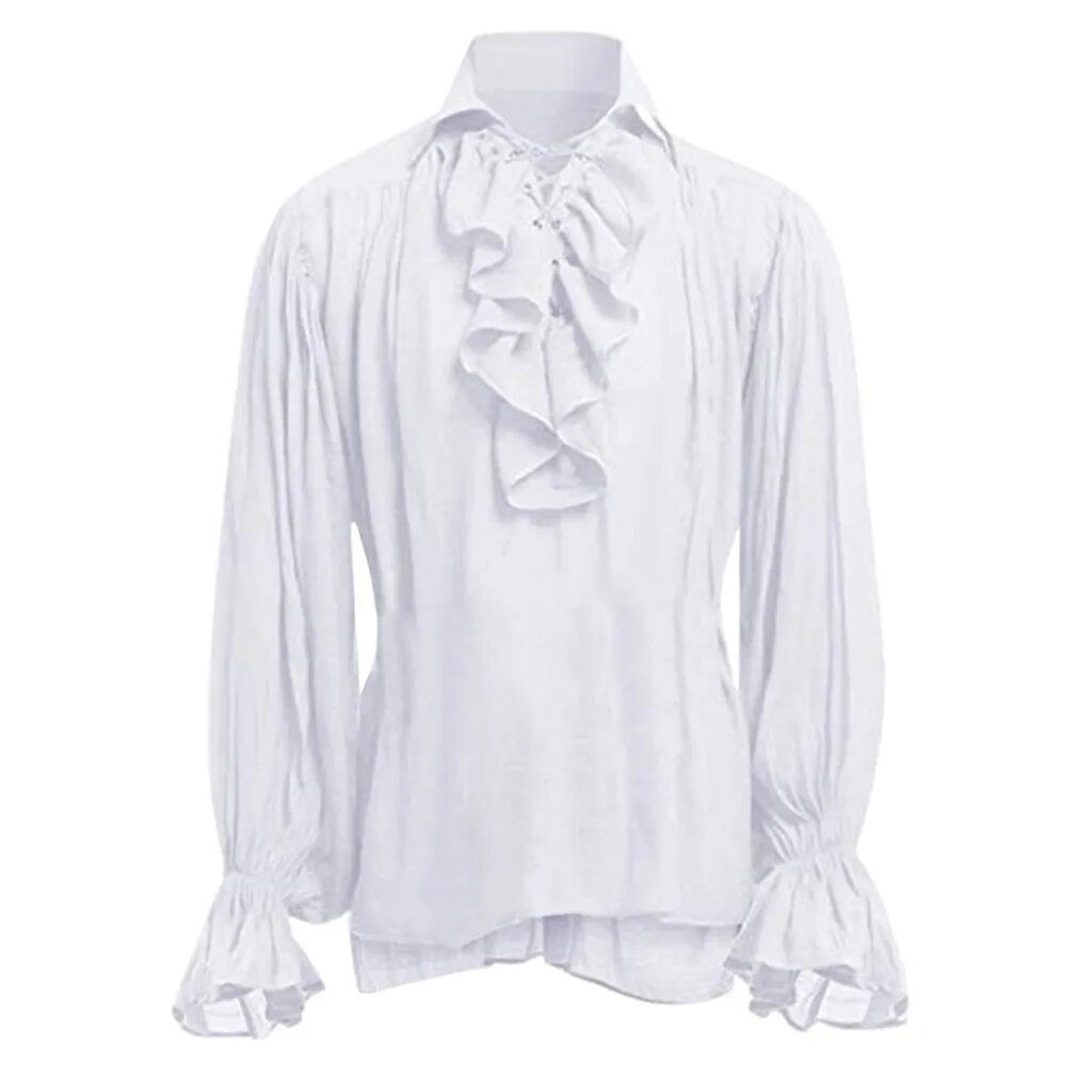 Medieval Viking Halloween Costumes Autumn Casual Shirts Steampunk Cosplay Bandage Long Sleeve Ruffled Shirt Gothic Blouse Tops