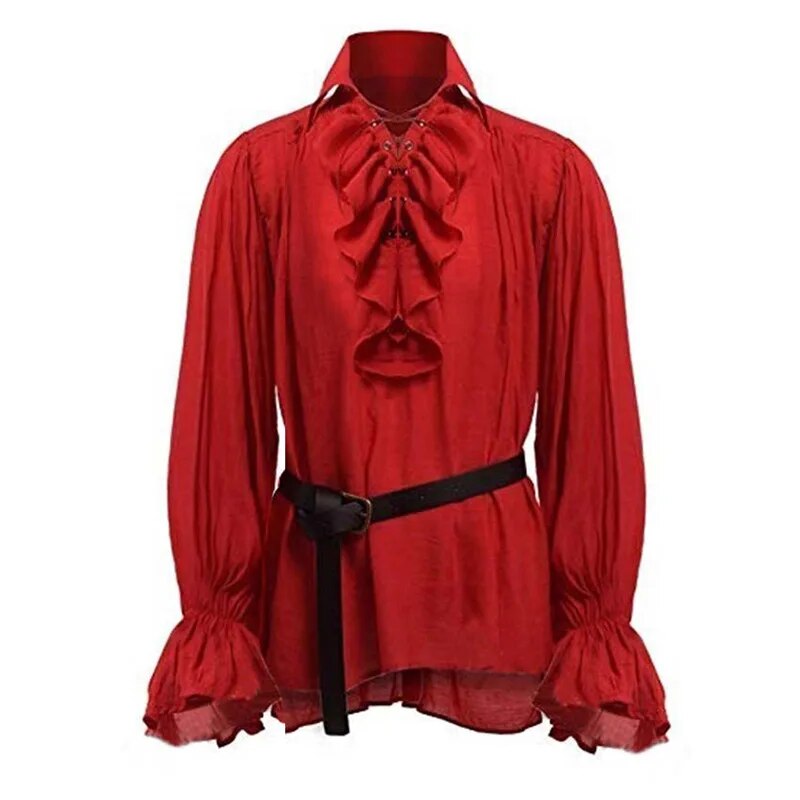 Medieval Viking Halloween Costumes Autumn Casual Shirts Steampunk Cosplay Bandage Long Sleeve Ruffled Shirt Gothic Blouse Tops