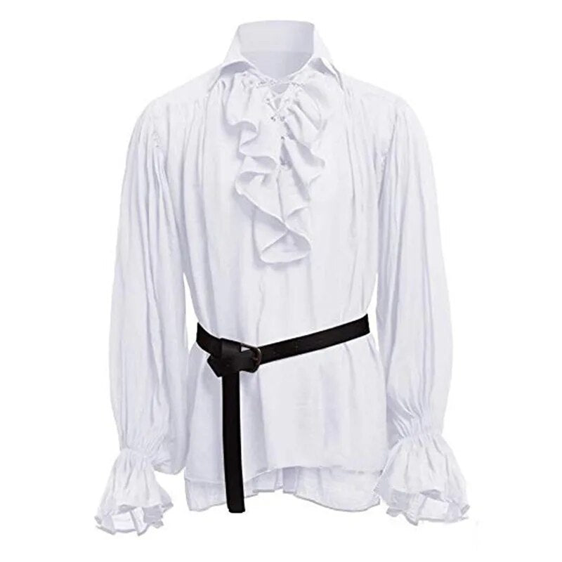 Medieval Viking Halloween Costumes Autumn Casual Shirts Steampunk Cosplay Bandage Long Sleeve Ruffled Shirt Gothic Blouse Tops