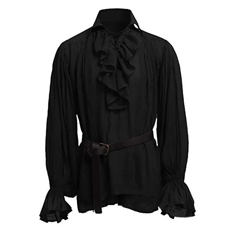 Medieval Viking Halloween Costumes Autumn Casual Shirts Steampunk Cosplay Bandage Long Sleeve Ruffled Shirt Gothic Blouse Tops