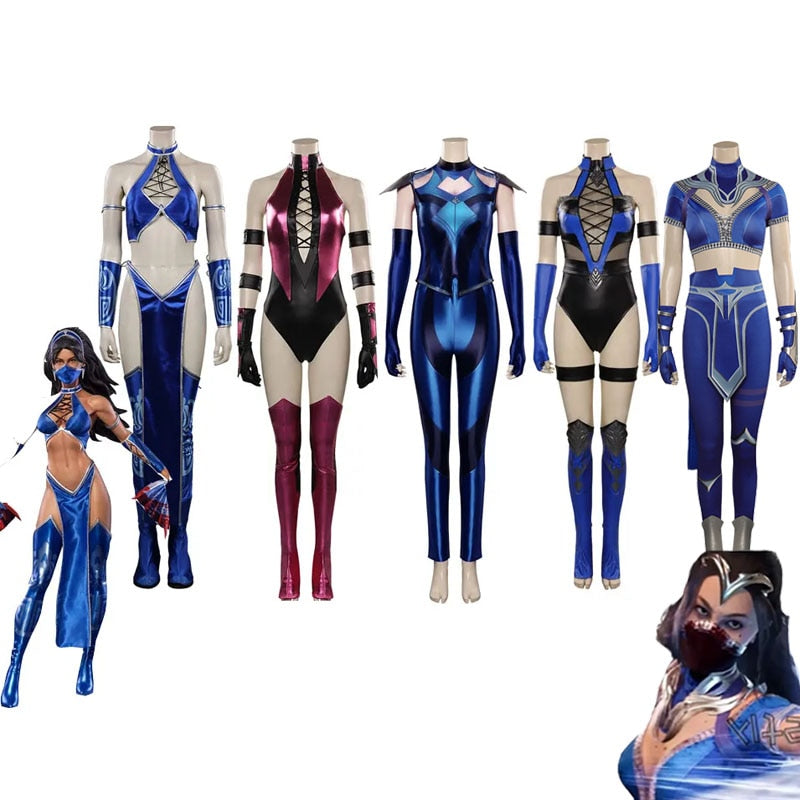 Mortal Kombat Mileena KATANA Kitana Cosplay Costume Sexy Jumpsuit Mask for Adult Women Girls Halloween Party Clothes Role Play