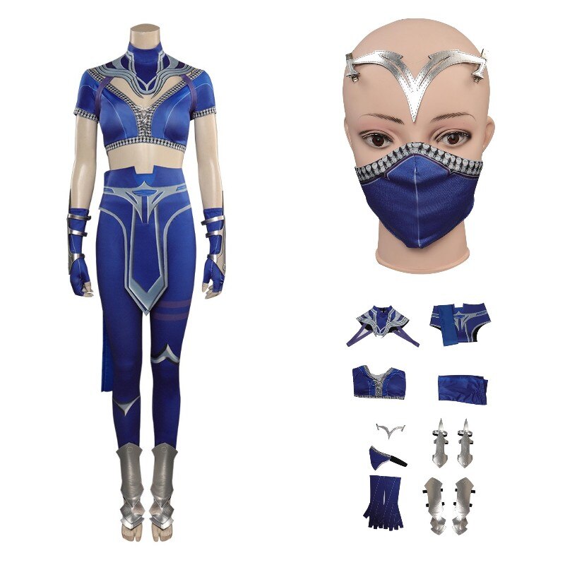 Mortal Kombat Mileena KATANA Kitana Cosplay Costume Sexy Jumpsuit Mask for Adult Women Girls Halloween Party Clothes Role Play