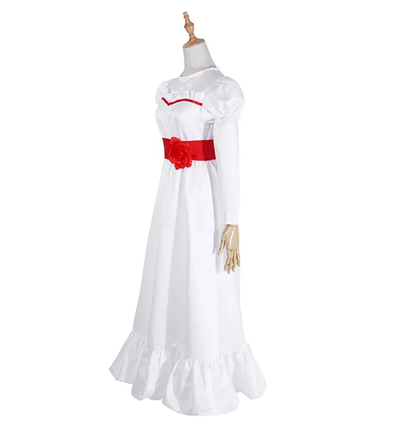 Movie Annabel Cosplay Costume for Women Kids Adult Halloween Costumes and Wig Horror Scary Fancy White Dress Outfits