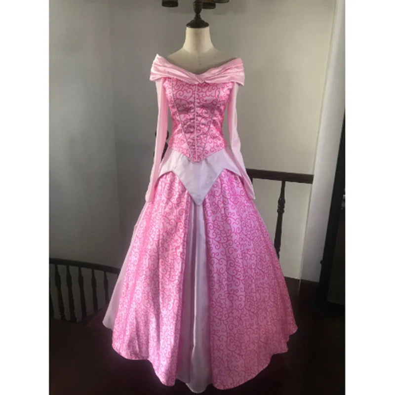 Movie Aurora Princess Cosplay Costume Long Sleeve Pink Dress for Adult Girl Women Halloween Party Costume Dress Custom Made