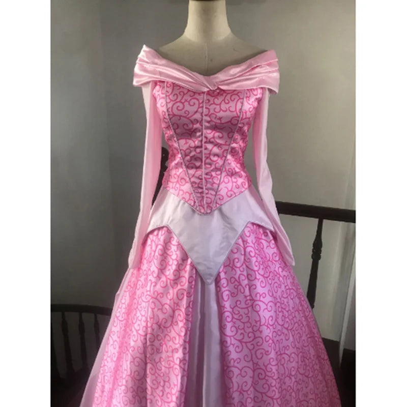 Movie Aurora Princess Cosplay Costume Long Sleeve Pink Dress for Adult Girl Women Halloween Party Costume Dress Custom Made