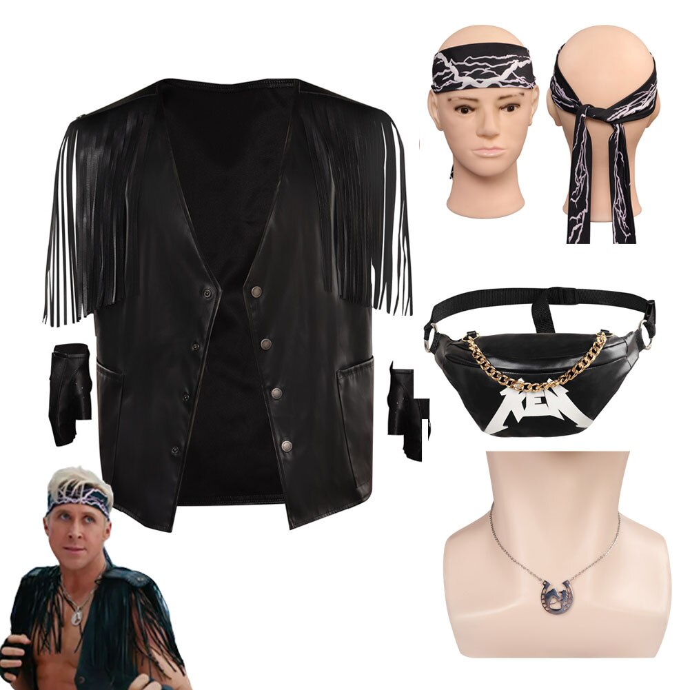 Movie Barbier Margot Ken Cosplay Hat Vest Jacket Headband Costume Men Women Gloves Cape Hairband Halloween Party Disguise Suit