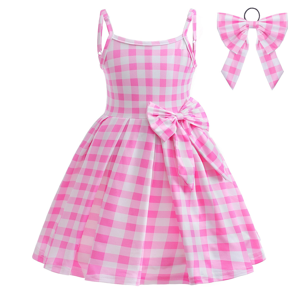 Costume for Girls Pink Plaid Barbi Cosplay Kids Princess Dress Birthday Halloween Carnival Party Vestidos 3-10 Yrs