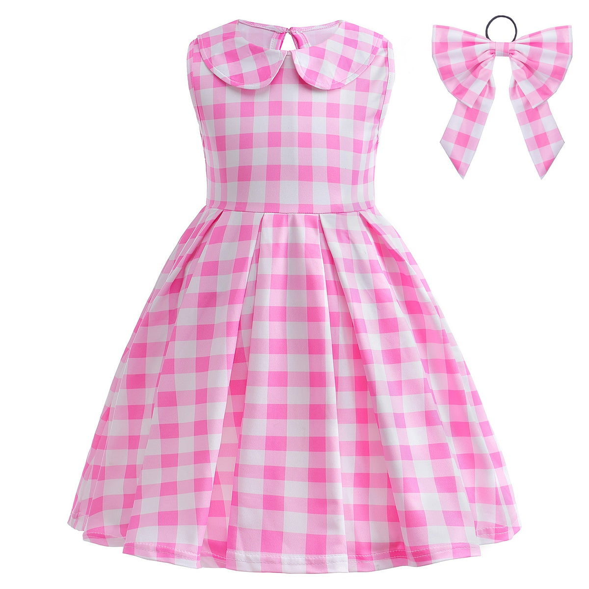 Movie Berbie Costume for Girls Pink Plaid Barbi Cosplay Kids Princess Dress Birthday Halloween Carnival Party Vestidos 3-10 Yrs