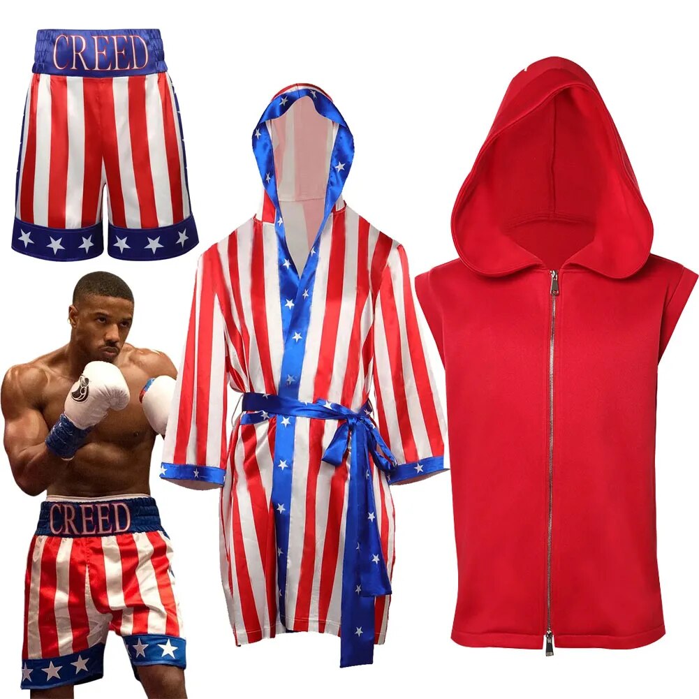Movie Creed III Adonis Creed Cosplay Boxing Robe Shorts Men Costume Roleplay Fantasia Man Fancy Dress Party Clothes Role Play