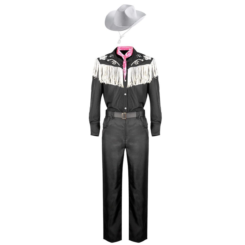 Movie Ken Ryan Gosling Cosplay Costume Adult Men Cowboy Shirt Pants Hat Belt Scarf Suit Performance Halloween Uniform