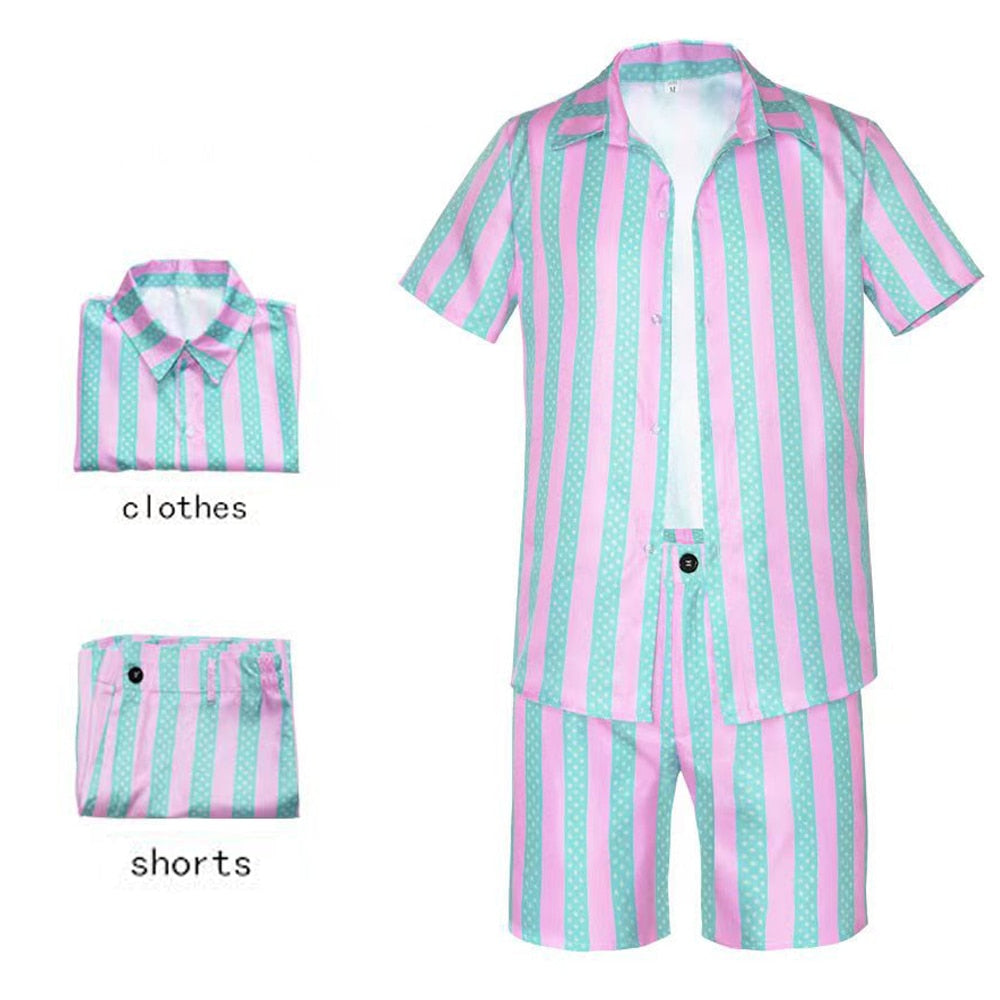 Movie Ken Ryan Gosling Cosplay Costume Men Summer Short Sleeve Shirt Coat Shorts Suit Halloween Uniform Party Outfit Carnival