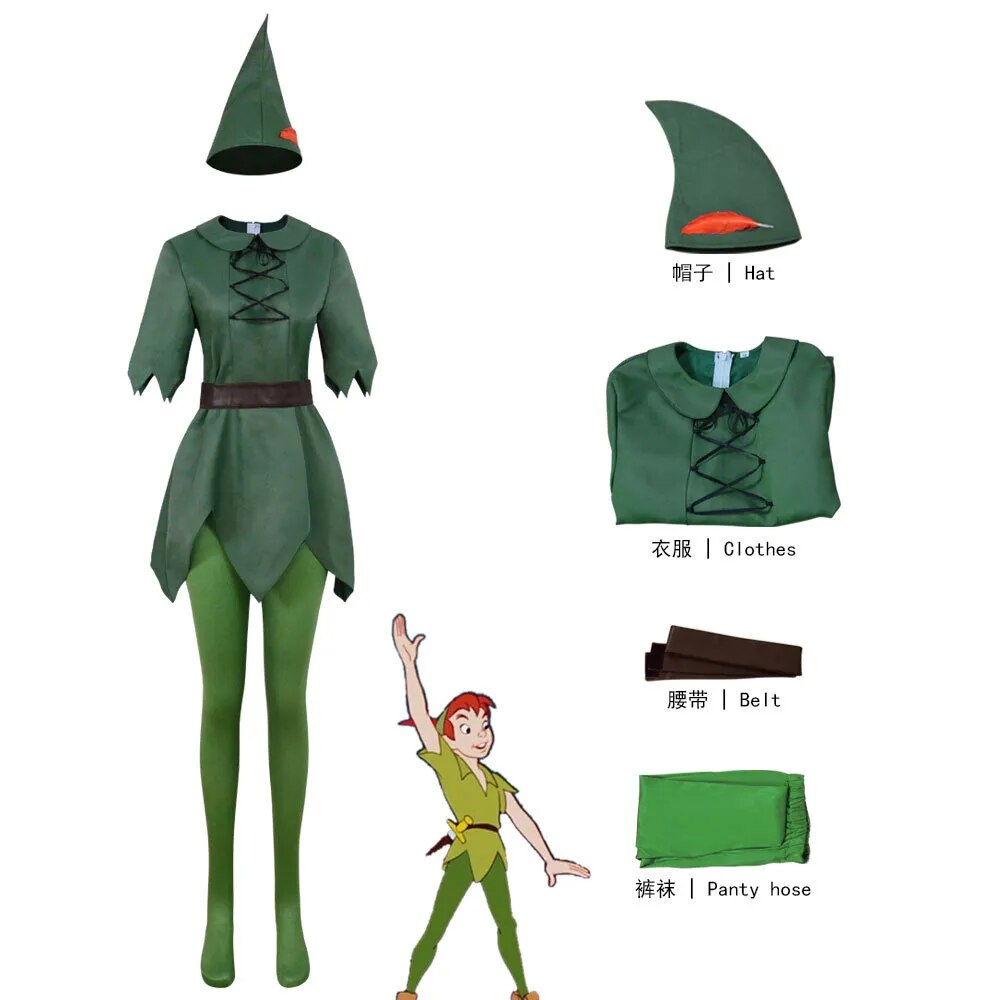 Movie Peter Cosplay Pan Costume Wendy Men Women‘s Blue Dress Green Suit Halloween Party Outfits with Accessories