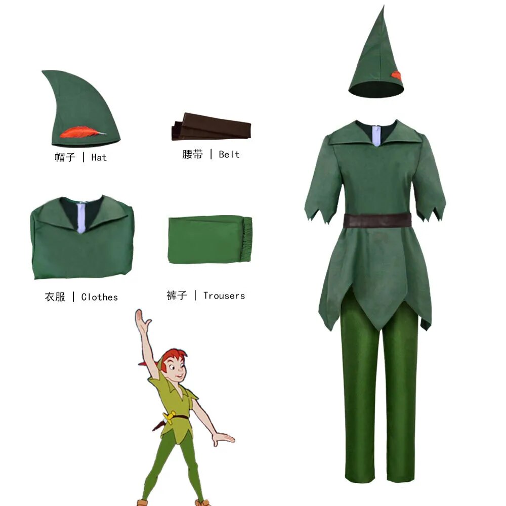 Movie Peter Cosplay Pan Costume Wendy Men Women‘s Blue Dress Green Suit Halloween Party Outfits with Accessories