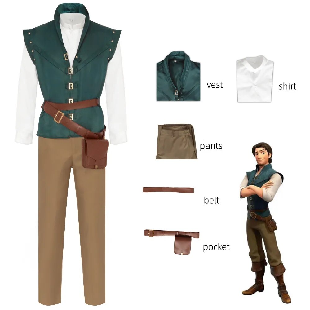 Movie Rapunzel Coat Halloween Men Cosplay Rapunzel Tangled Flynn Rider Costume Only Vest Jacket Uniform Christmas Party Costume