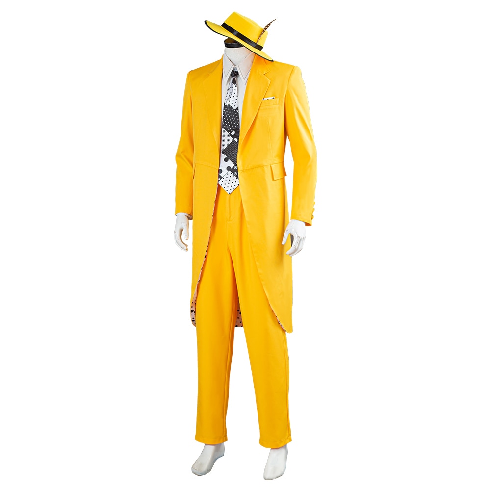 Movie&amp;tv The Mask Jim Carrey Cosplay Costumes Set Unisex Adult Yellow Suit Uniform Outfits Halloween Carnival Dress Up Party