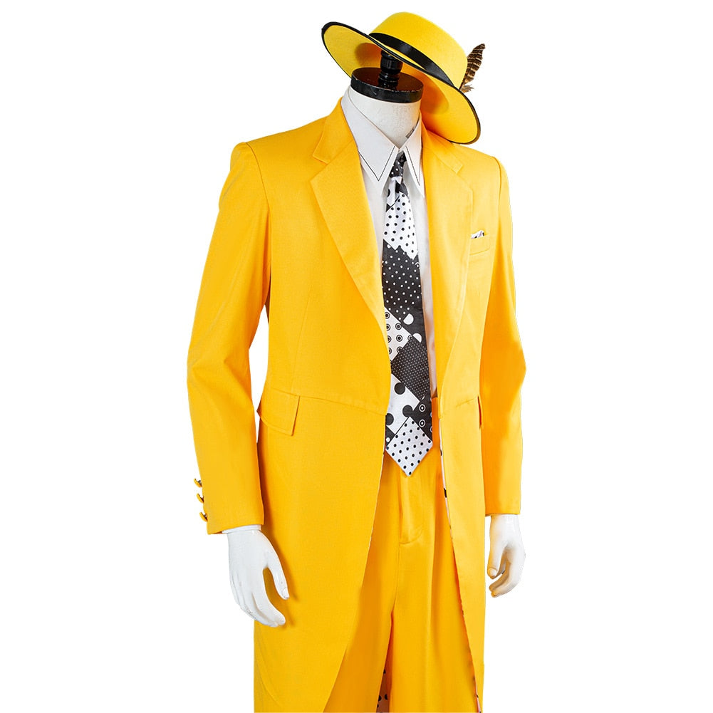 Movie&amp;tv The Mask Jim Carrey Cosplay Costumes Set Unisex Adult Yellow Suit Uniform Outfits Halloween Carnival Dress Up Party