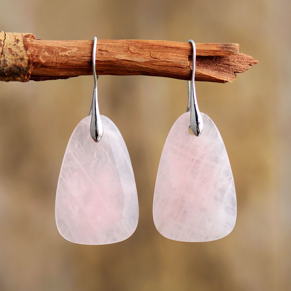 Natural Stone Earrings for Women Rose Quartzs Dangle Earrings Bold Jewelry Gifts