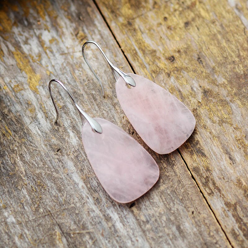 Natural Stone Earrings for Women Rose Quartzs Dangle Earrings Bold Jewelry Gifts
