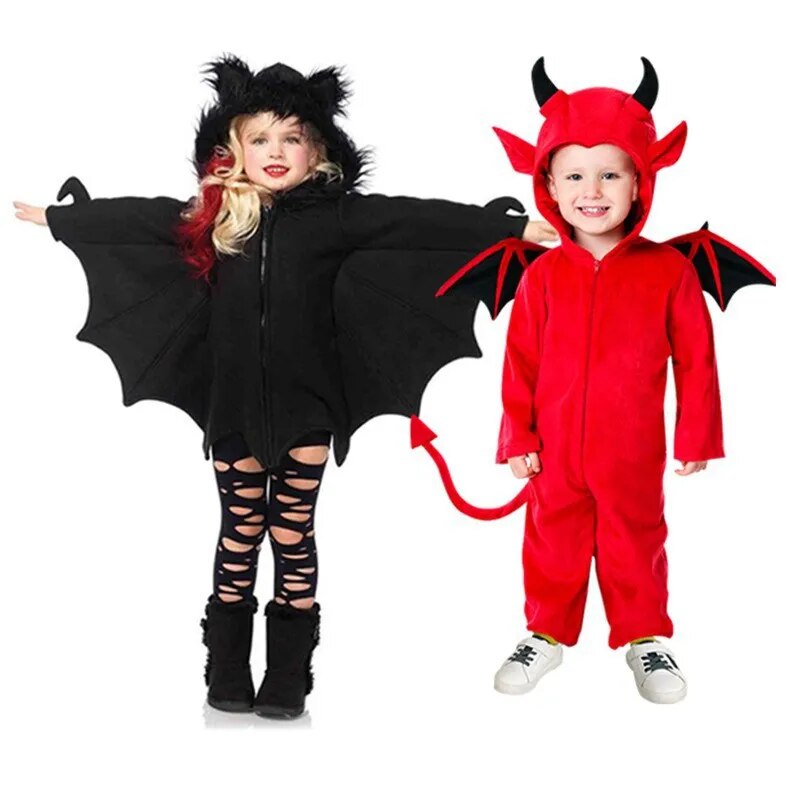 Children&#39;s Little Devil Satan Cosplay Costume Halloween Boy Monster Girls Bat Performance Costume School Party