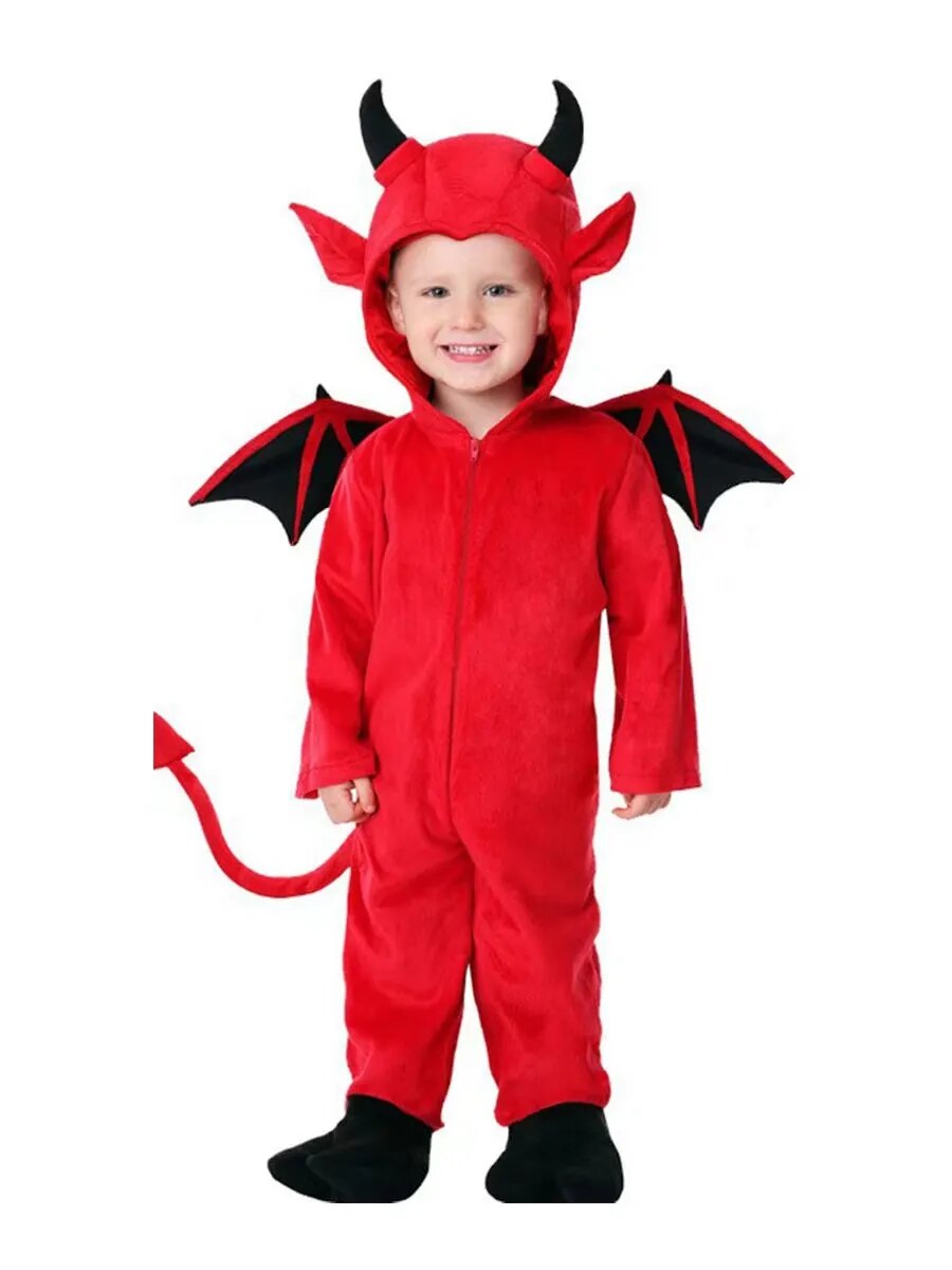 Children&#39;s Little Devil Satan Cosplay Costume Halloween Boy Monster Girls Bat Performance Costume School Party