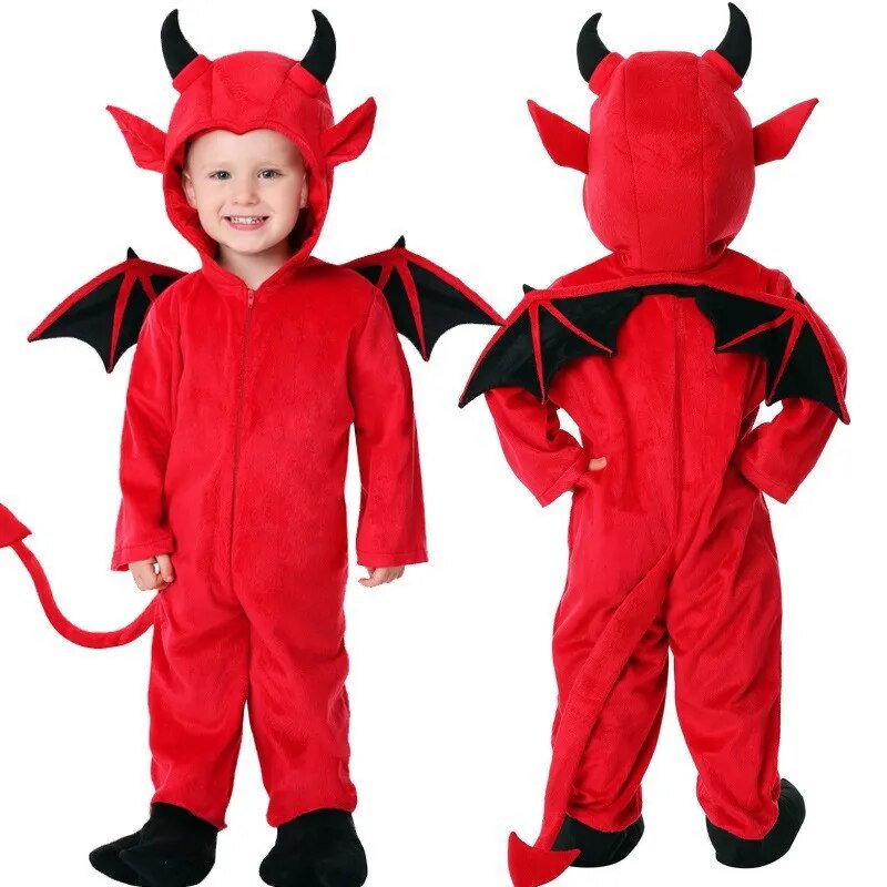 Children&#39;s Little Devil Satan Cosplay Costume Halloween Boy Monster Girls Bat Performance Costume School Party