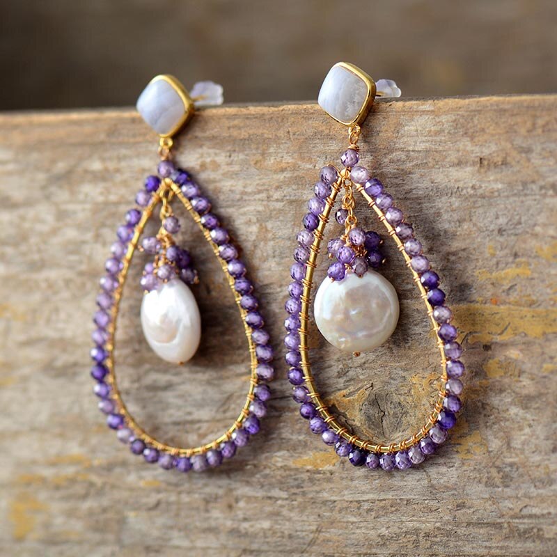 Hyperbole Teardrop Earrings Bold Fashion Amazonite Stones Pearl Stud Earring Teengirls TOP Jewelry Bijoux