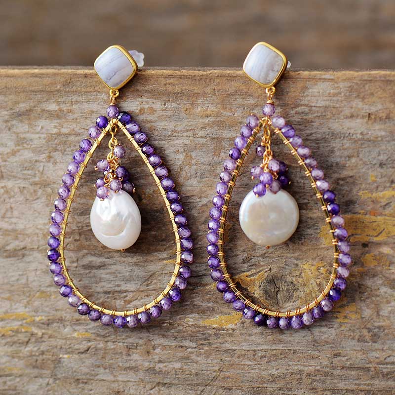 Hyperbole Teardrop Earrings Bold Fashion Amazonite Stones Pearl Stud Earring Teengirls TOP Jewelry Bijoux