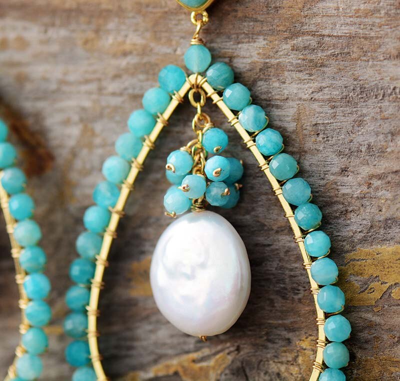 Hyperbole Teardrop Earrings Bold Fashion Amazonite Stones Pearl Stud Earring Teengirls TOP Jewelry Bijoux