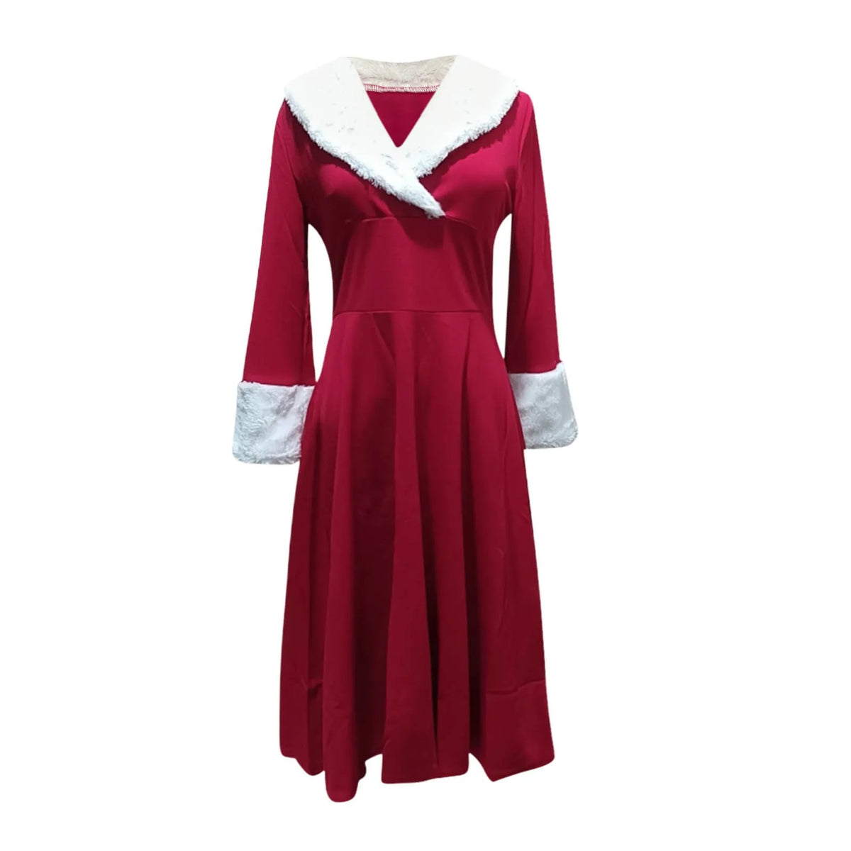 New Year Christmas Dress Women Christmas Sexy Costume Long Sleeve V Neck Plush Warm Party Pleated Tunic Swing Dresses