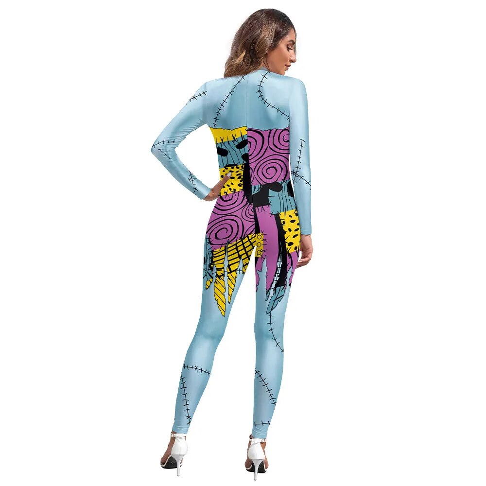 Nightmare Sally Cosplay Before Christmas Costume Women&#39;s Blue Jumpsuit 3D Digital Printing Halloween Party Role Play Bodysuit