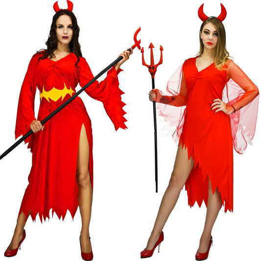 Red demon costume for Halloween cosplay party stage role play