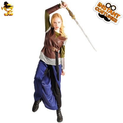 Costume de guerrier médiéval européen en cuir pour femme, cosplay d'Halloween