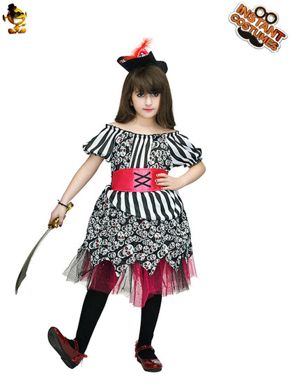 Costume de pirate d'Halloween pour filles, robe de princesse rayée, tenue de spectacle de fête pour enfants