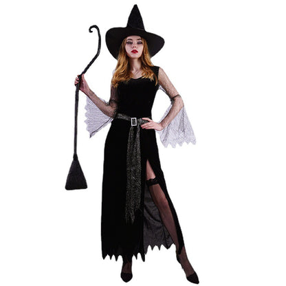 Black Lace Witch Dress for Halloween Cosplay Costume and Stage Performance