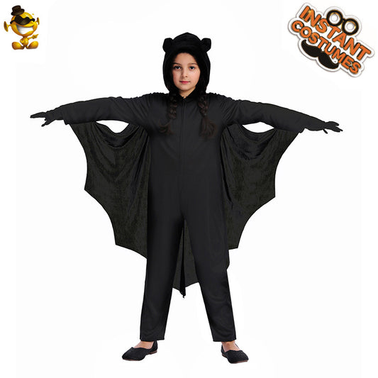 Halloween black bat bodysuit for kids stage performance costume party outfit