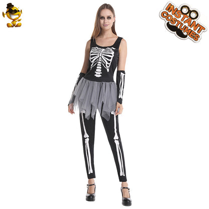 Disfraz de esqueleto para mujer, disfraz de Halloween, cosplay, actuación escénica, disfraz de fantasma aterrador