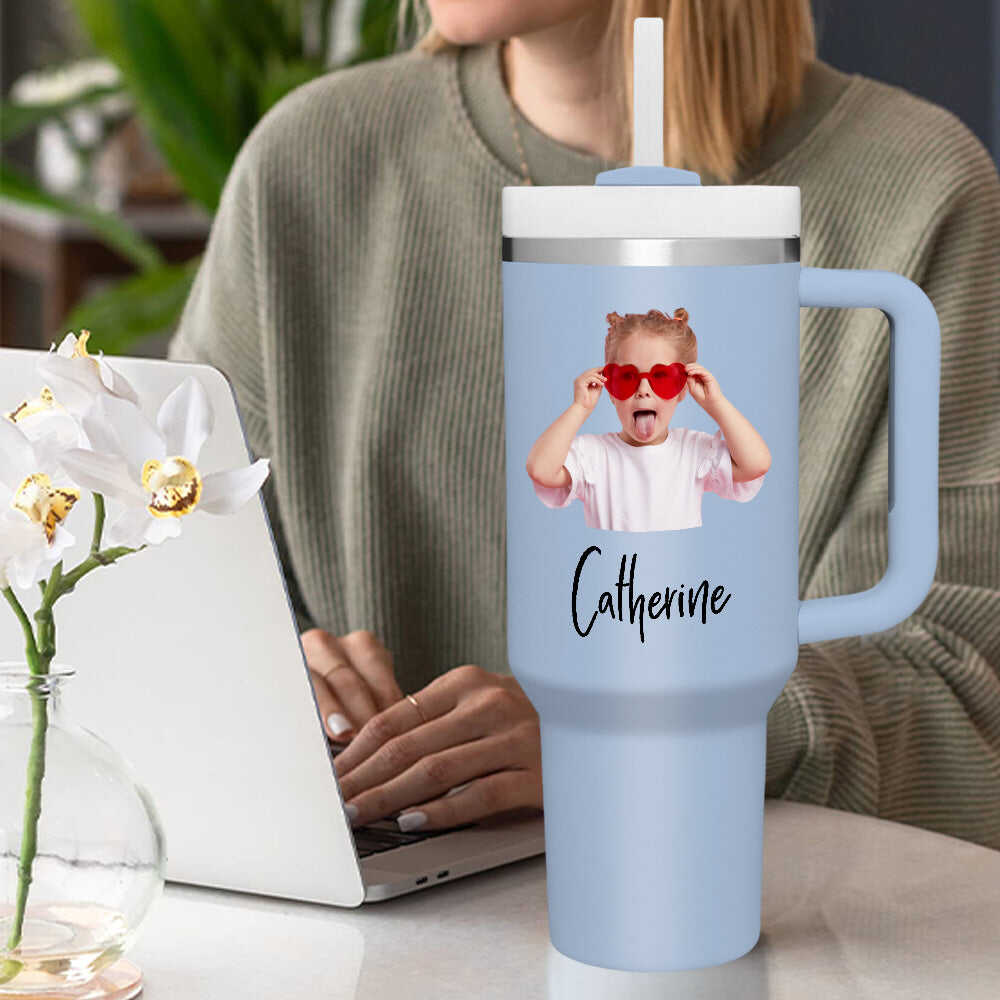 Personalized 40 oz Insulated Mug with Handle and Straw img 4