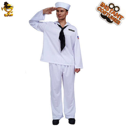 Costume de marin blanc pour homme, tenue de scène pour fête d'Halloween, cosplay