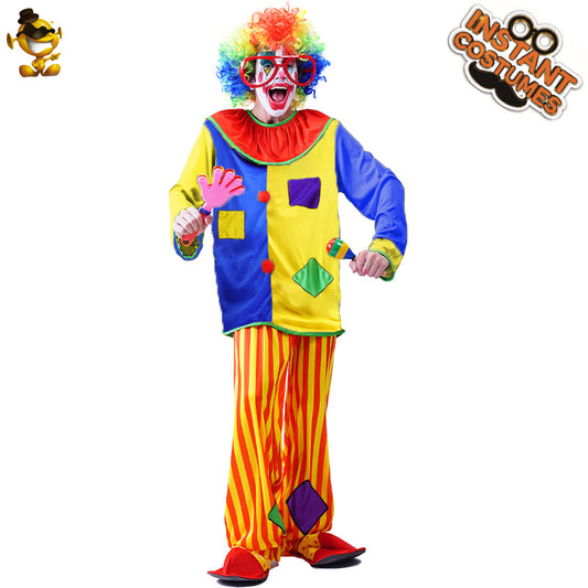 Costume de clown pour homme avec patchs, tenue de fête d'Halloween, cosplay de performance sur scène