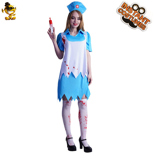 Bloody Zombie Nurse Costume for Women Halloween Cosplay Party Role Play Outfit