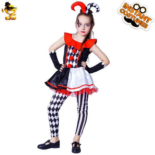 girls plaid jester halloween costume devil horns skirt cosplay party outfit