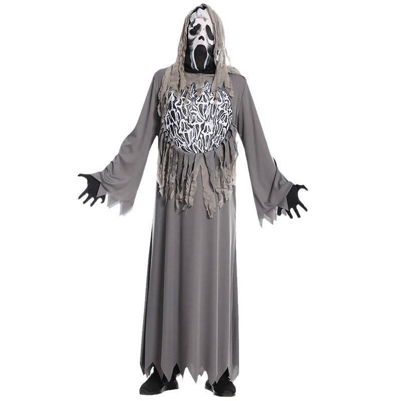 Grey horror chain ghost costume for Halloween party cosplay stage performance